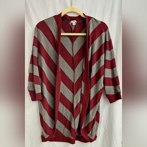 Xhilaration Burgundy & Gray Chevron Stripe Open Cardigan - Size L/XL